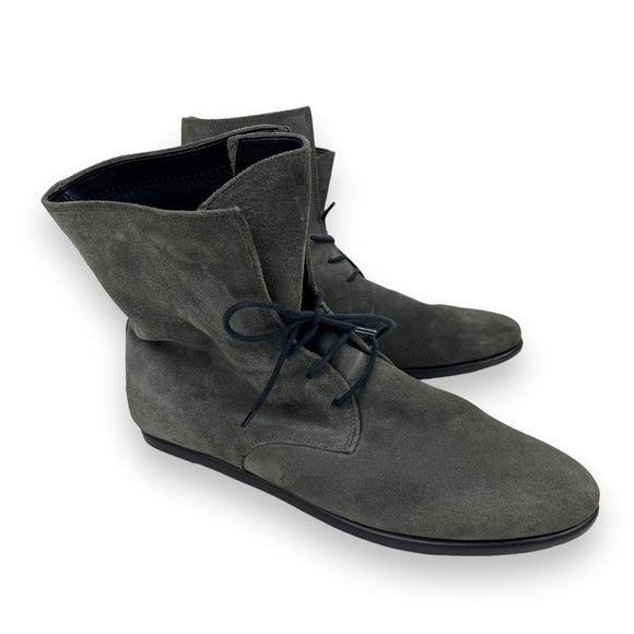 The Flexx Boots Womens 10 Gray Leather Suede Ankle Minimalist Witchy Whismigoth - Picture 1 of 9